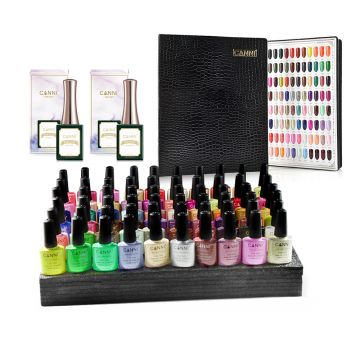 Kit oja semipermanenta Canni, 60 culori, k3 + peel off base coat + no-wipe topcoat + paletar