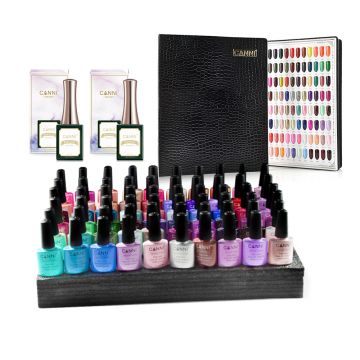 Kit oja semipermanenta Canni, 60 culori, k4 + peel off base coat + no-wipe topcoat + paletar