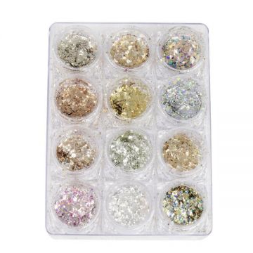 Set 12 decoratiuni unghii, Global Fashion, paiete fagure, Culori diverse