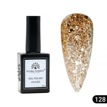 Oja semipermanentă Global Fashion, Gel polish Elite Glow 15 ml, 128