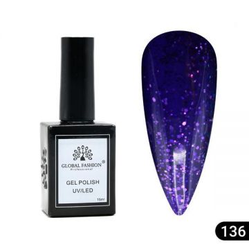 Oja semipermanentă Global Fashion, Gel polish Elite Glow 15 ml, 136