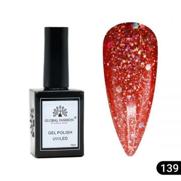 Oja semipermanentă Global Fashion, Gel polish Elite Glow 15 ml, 139