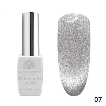 Oja semipermanenta, Snow White, 3D Cat Eye, Global Fashion 8ml, 07 (Fara Tpo)