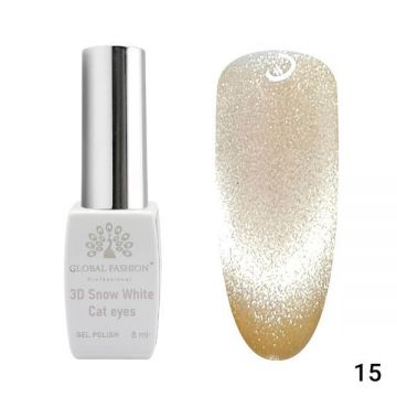 Oja semipermanenta, Snow White, 3D Cat Eye, Global Fashion 8ml, 15 ( Fara Tpo)