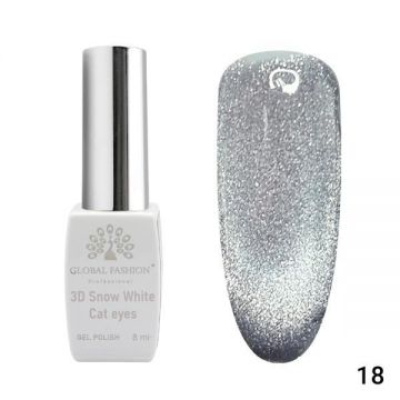 Oja semipermanenta, Snow White, 3D Cat Eye, Global Fashion 8ml, 18 (Fara Tpo)