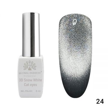 Oja semipermanenta, Snow White, 3D Cat Eye, Global Fashion 8ml, 24 ( Fara Tpo)