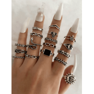 Set 17 Inele Argintii Pentru Poze- JZ080GY - JZ080GY - Everin.ro