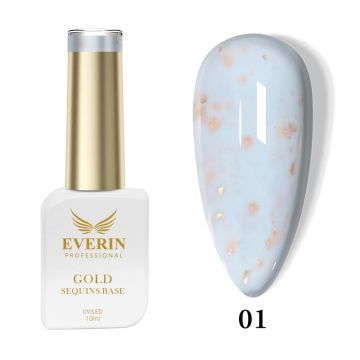 Rubber Base Everin Gold Sequins Collection 10ml- 01 Alb Laptos - Everin
