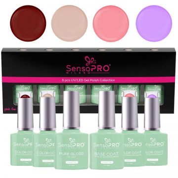 Set 4 Oje Semipermanente, Base & Top Coat Hema Free 10ml SensoPRO Milano, Radiance Charm