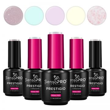 Set 3 Oje Semipermanente & 2 Rubber Base PRESTIGIO SensoPRO Milano - Skyline Pastels