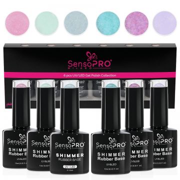 Set 6 Shimmer Rubber Base 10ml SensoPRO Milano, Radiant Princess