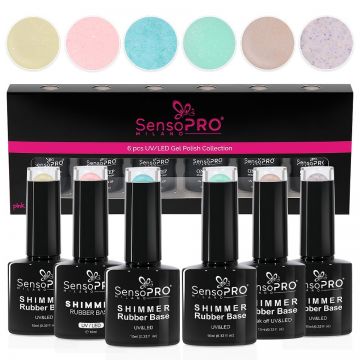 Set 6 Shimmer Rubber Base 10ml SensoPRO Milano, Shine Shine Baby